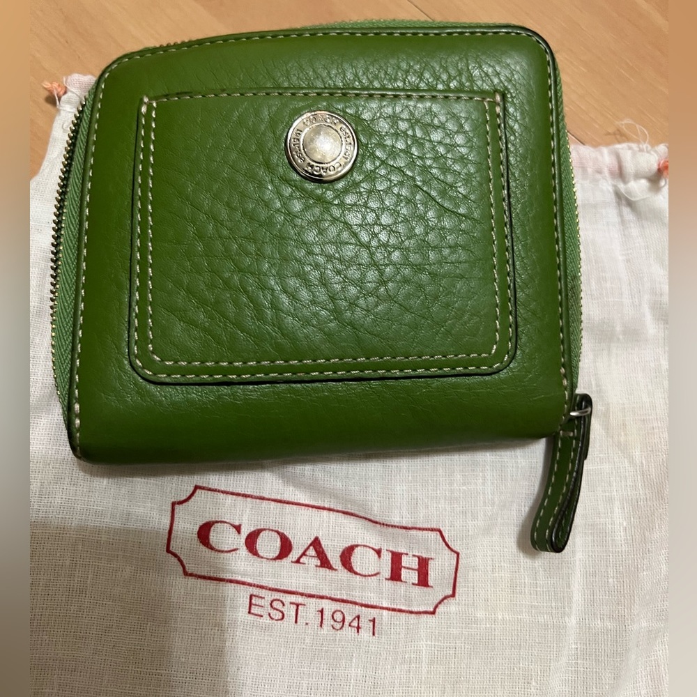 Coach Green Wallet; Blue Interior